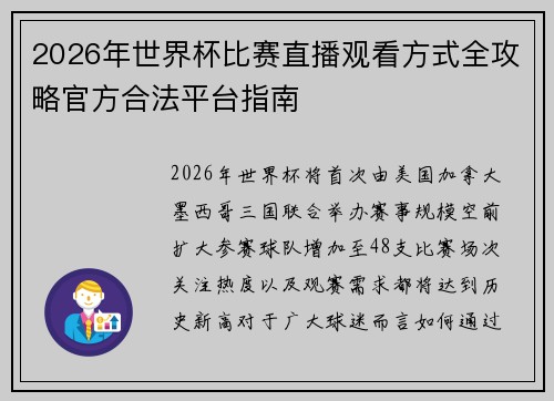 2026年世界杯比赛直播观看方式全攻略官方合法平台指南
